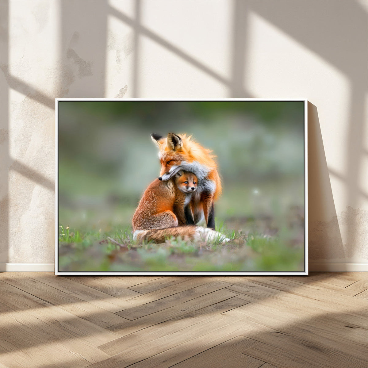 Heartwarming Fox and Baby Cub Wall Art | Canvas Print of Foxes in Nature