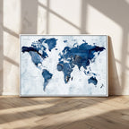 Modern Blue World Map Canvas Print | Elegant Travel Map Wall Art for Home Office