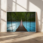 Suspension Bridge Over River Canvas Art | 3-Panel Nature Wall Art