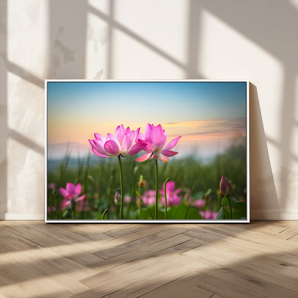 Pink Flower on the Mountain Canvas Print, Framed Pink Flower Canvas Wall Art