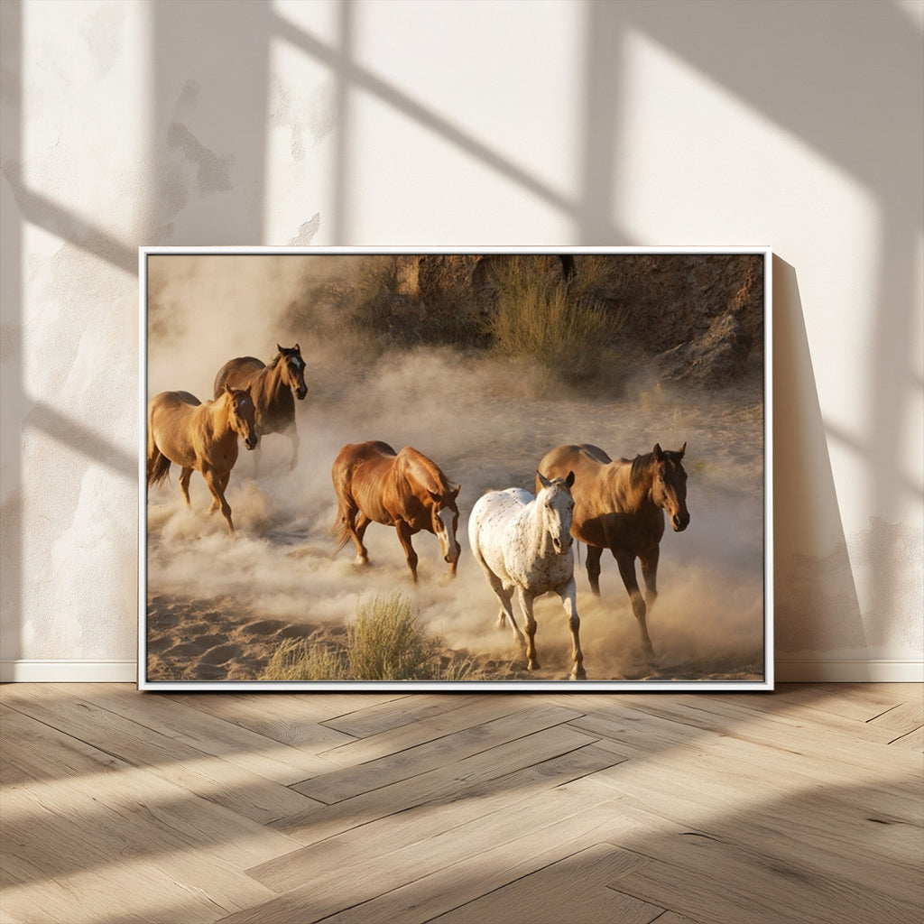 Large Wall Art 5 Horses Running on Sand Canvas Print