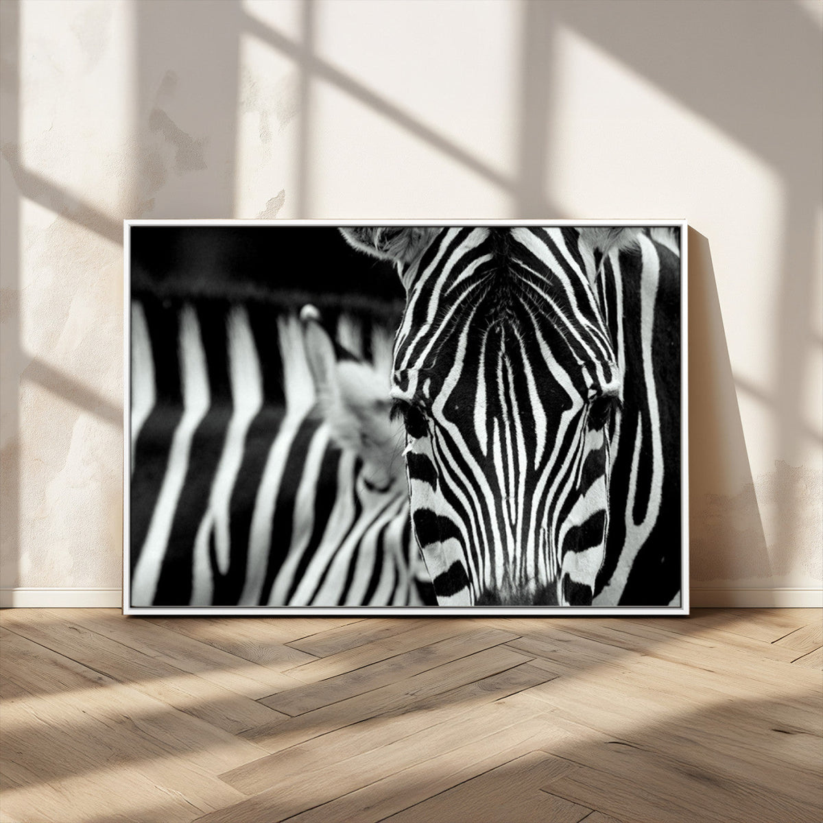 Zebra Wall Art | Zebra Close Up Canvas Print | Framed Black and White Wildlife
