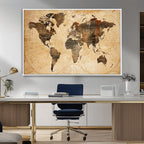 Push Pin World Map Canvas Print | Framed Travel Tracker Wall Art
