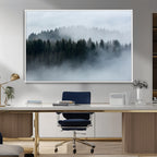Autumn and Misty Trees in the Forest Wall Art Canvas Print, Foggy Forest Mountain Wall Art