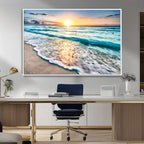 Sunset Beach Waves Canvas Wall Art | Ocean Sunset Coastal Print