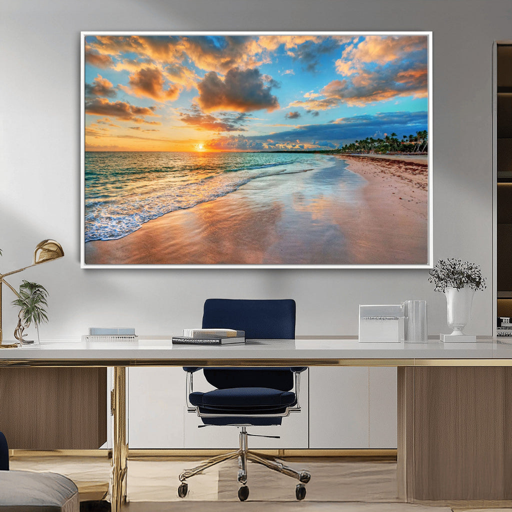 Sunset Beach Canvas Wall Art | Tropical Triptych Seascape Print
