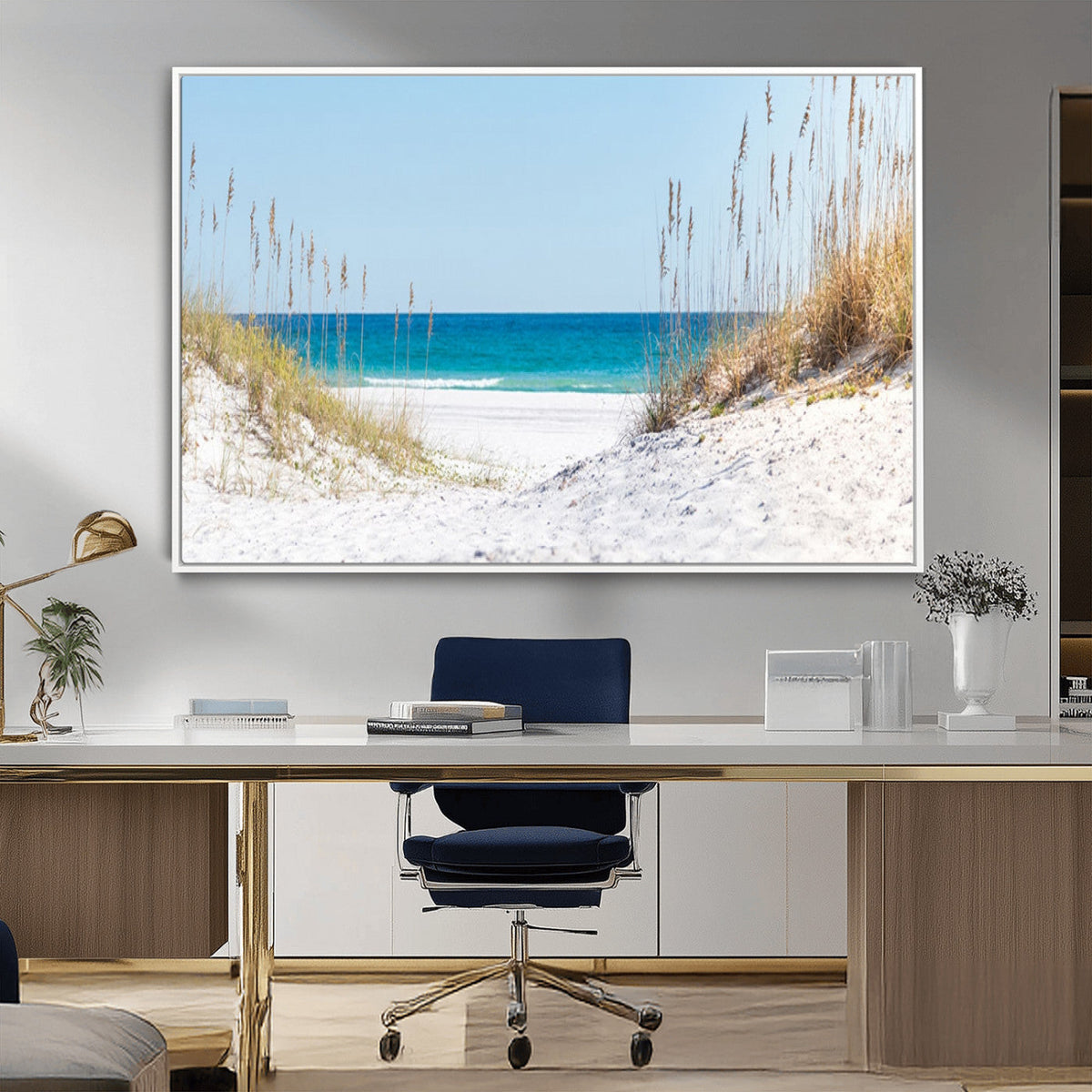 Serene Coastal Dune Path with Ocean View, 3-Panel Beach Canvas Wall Art