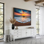 Sunset Beach Canvas Wall Art | Colorful Ocean Waves Triptych