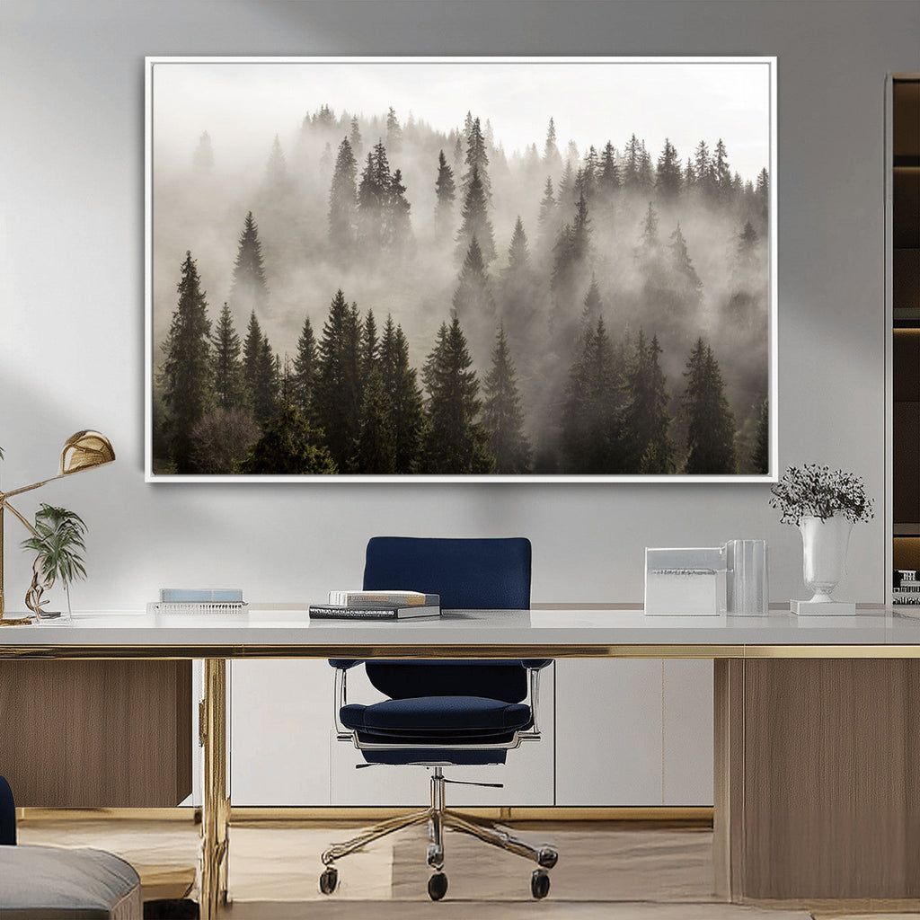 Foggy Mountain Wall Art | 3-Panel Foggy Forest and Mountain Landscape Canvas Print
