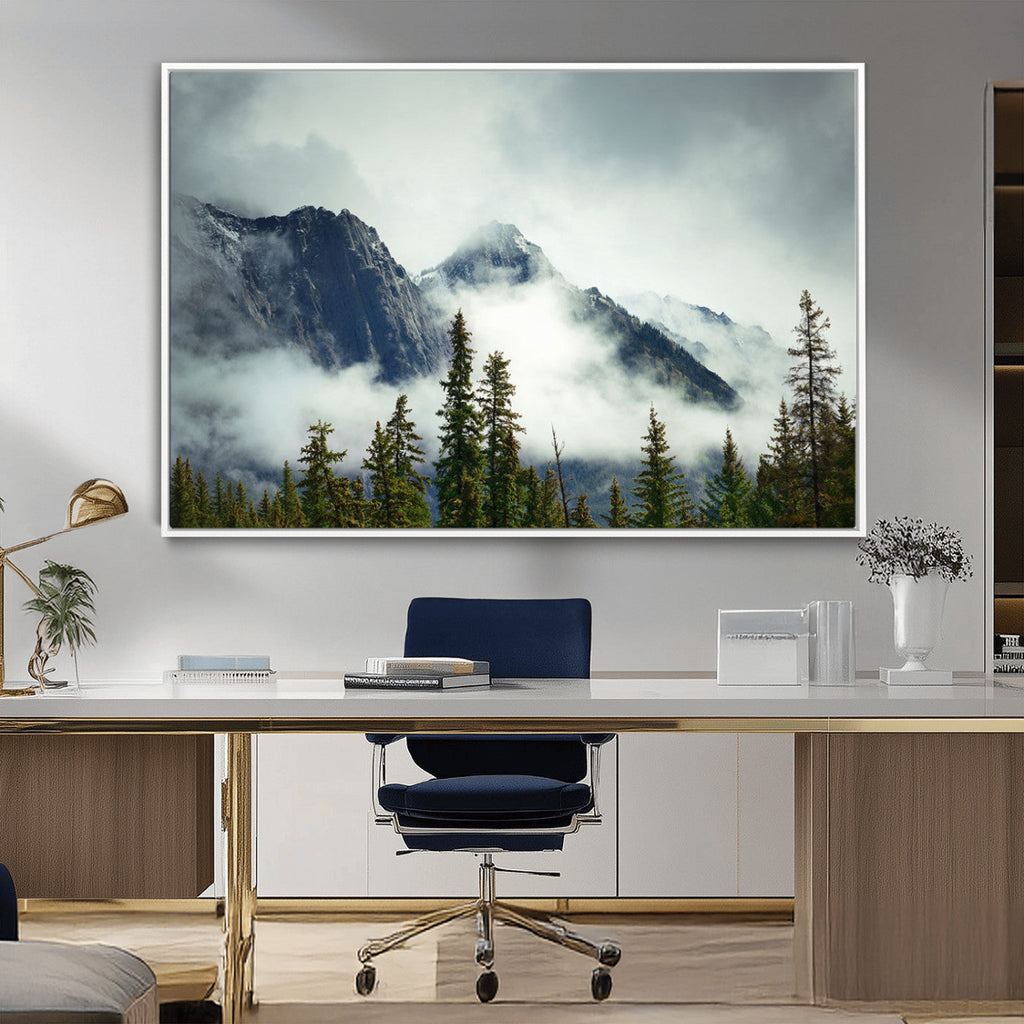 Mountain Mist Canvas Wall Art Print | 3-Panel Foggy Forest and Mountain Landscape
