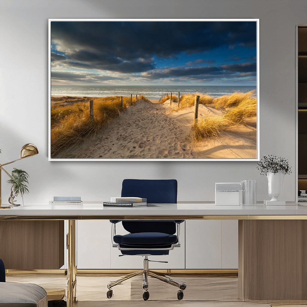 Ocean Beach Dark Clouds Wall Art Canvas Print