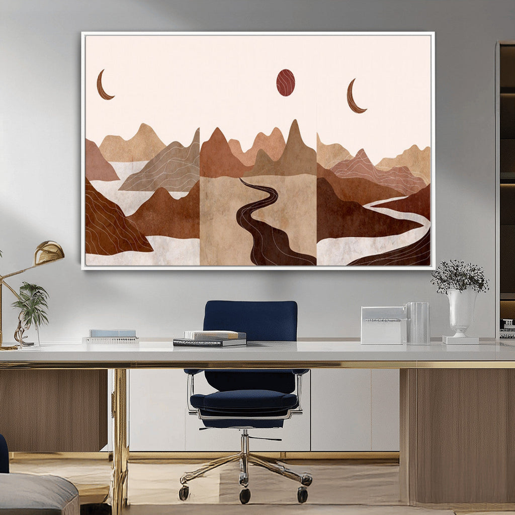 Boho Wall Art Canvas Print Set | Mid-Century Bohemian Wall Artwork, Boho Neutral