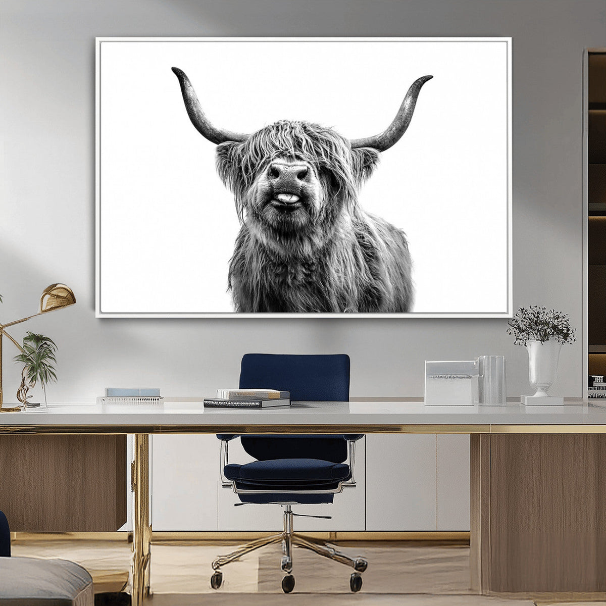 Fanny Scottish Highland Cow Cattle Art Print Farmhouse Wall Art Canvas Print
