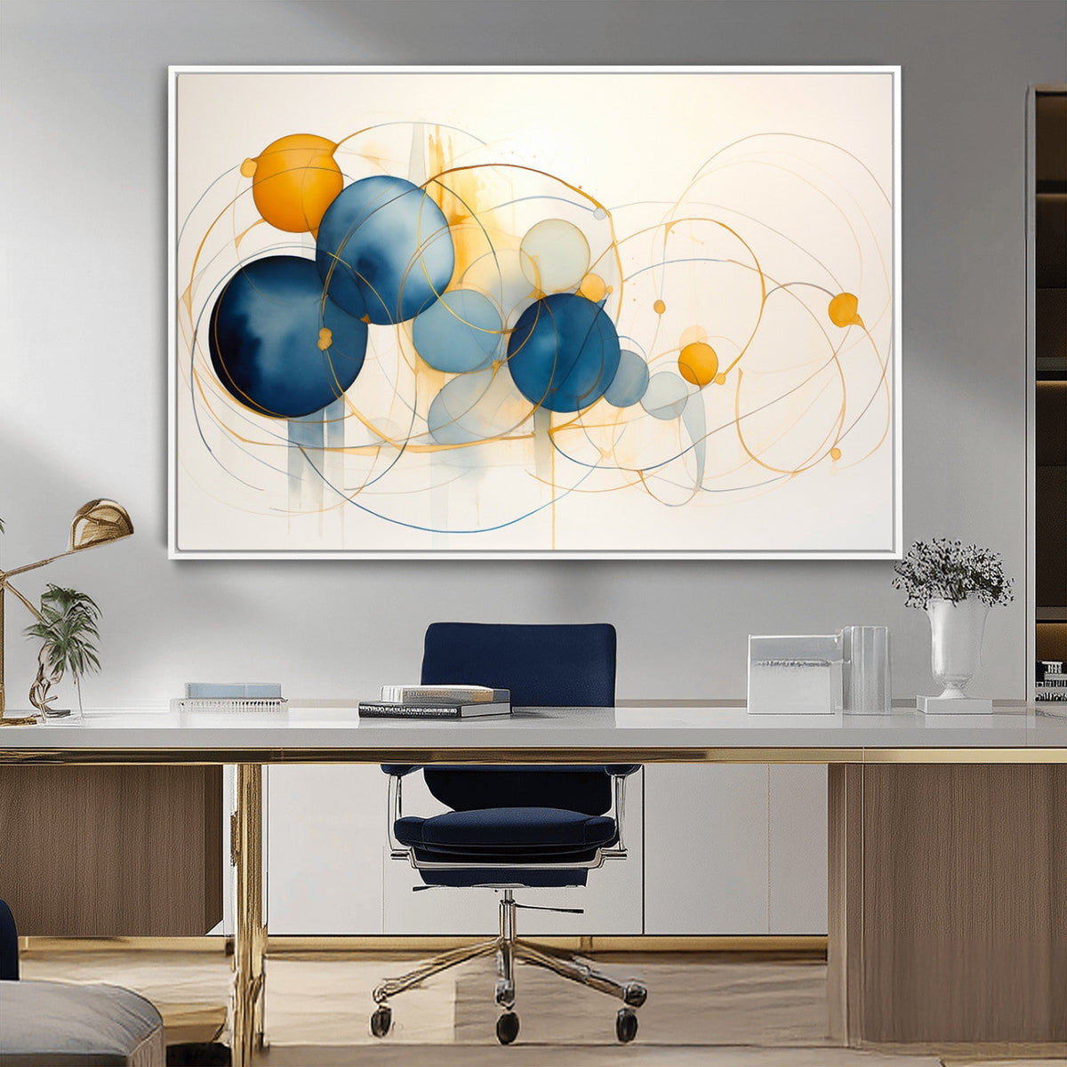 Geometric Blue Orange Abstract Wall Art Canvas, Geometric Blue Orange Canvas Print