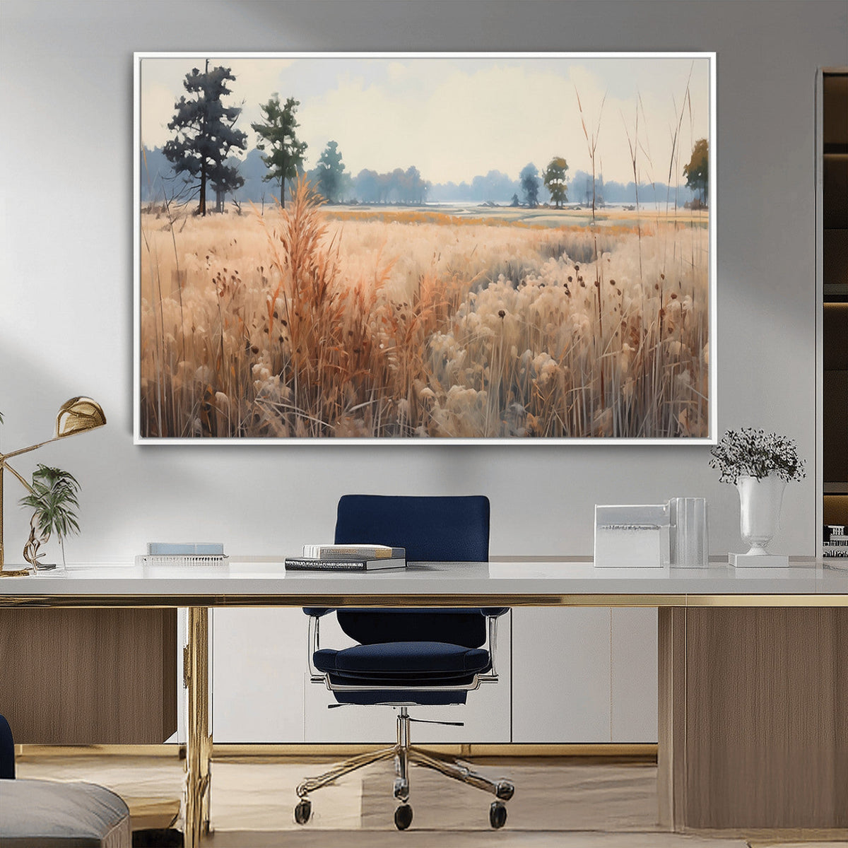 Golden Fields Canvas Wall Art Print | Serene Minimalist Landscape for Modern Decor