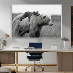Bear and Cub Wall Art Canvas | Grizzly 399 Bear and Cub Black and White Wildlife Print