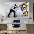 Banksy Art Behind the Curtain Street Wall Art Canvas Print | Urban Graffiti Style Wall Decor