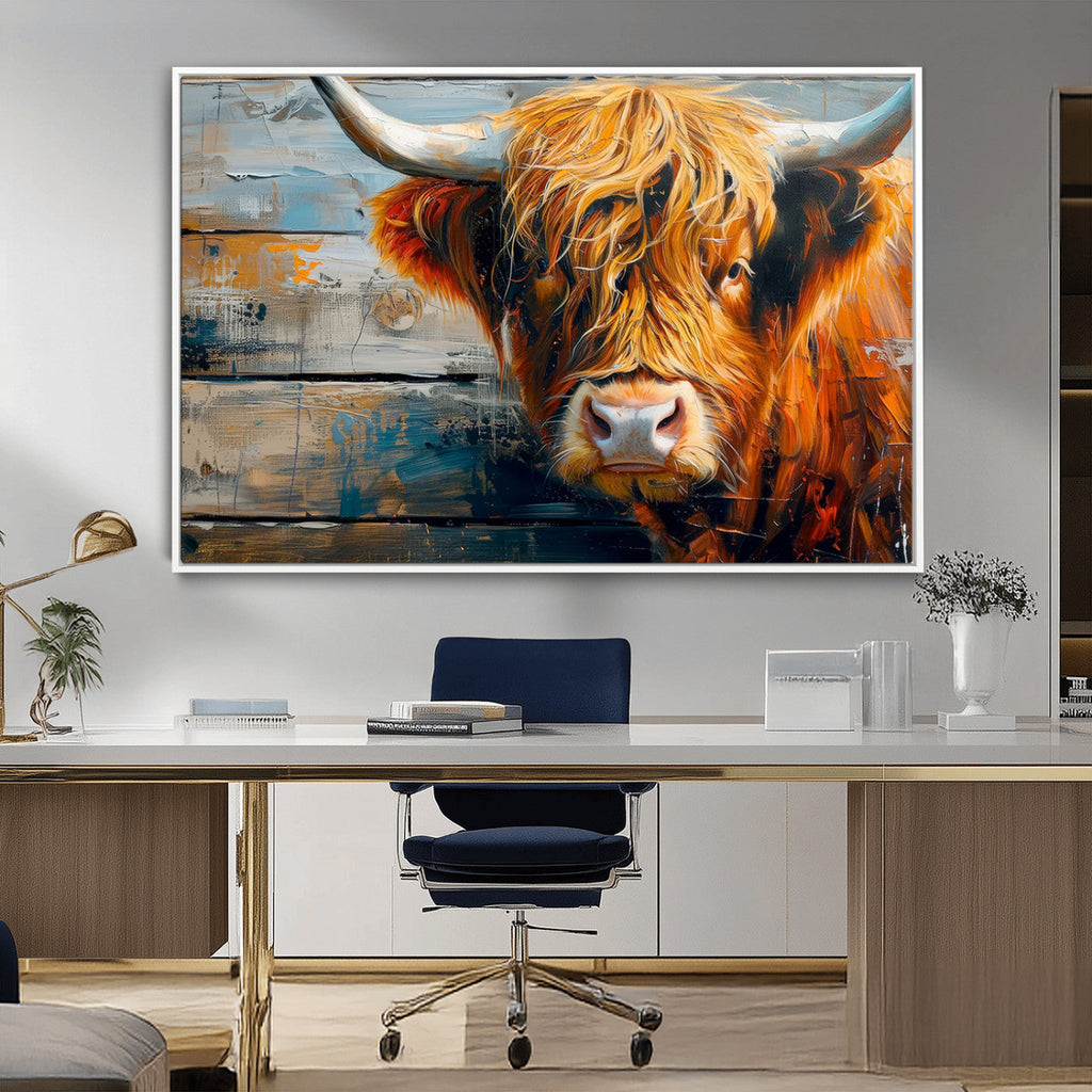 Highland Cow Abstract Canvas Wall Art, Bold Farmhouse Decor