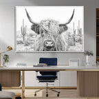 Rustic Charm, Cow Longhorn Black White Bighorn Wall Art