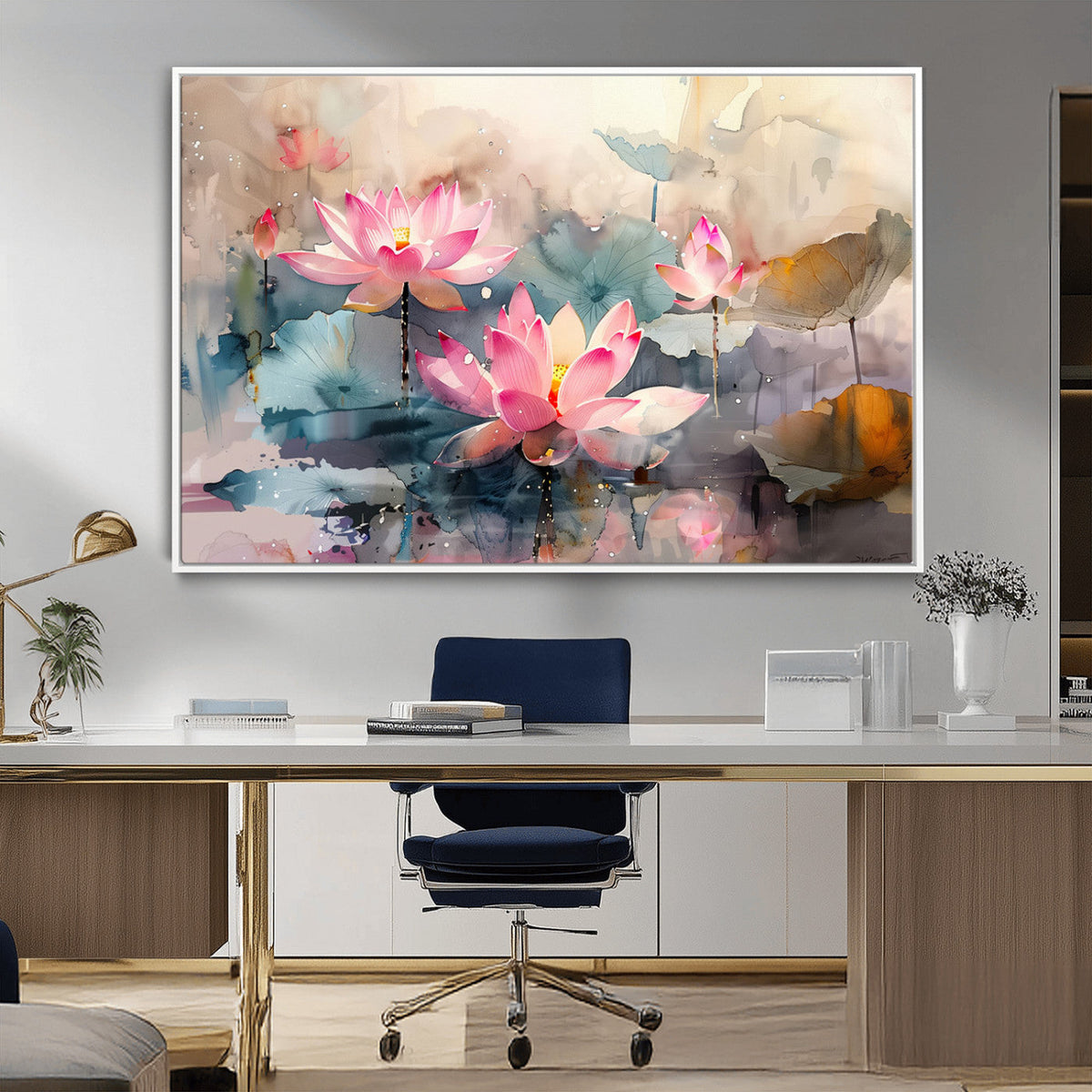 Lotus Flower Wall Art | 3 Panel Giclee Canvas Print of Pink Lotus Blossoms