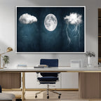3 Piece Indigo Cloud Wall Art, Thunderstorm Moon Cloud Artwork