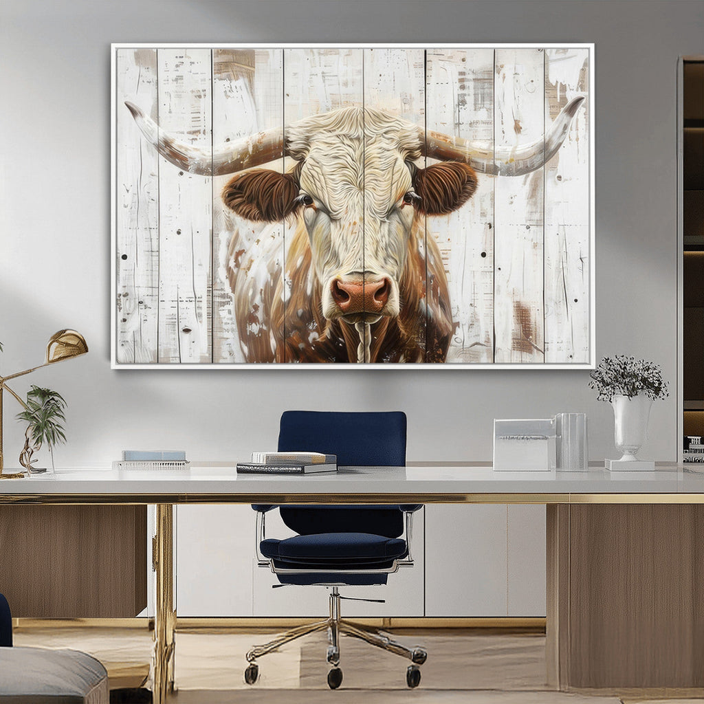 Rustic Longhorn Bull Wall Art Canvas Set