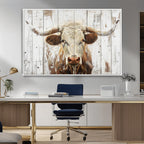 Rustic Longhorn Bull Wall Art Canvas Set