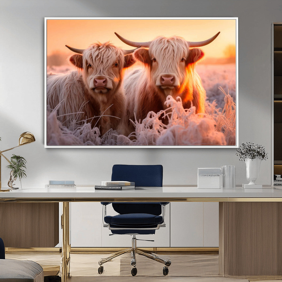 Highland Cows at Sunrise Wall Art Canvas Set