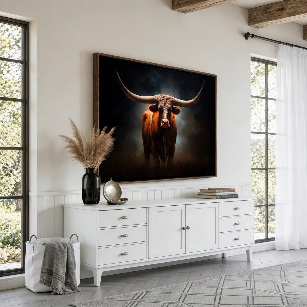 Abstract Texas Longhorn Wall Art Print | 3-Panel Large Texas Longhorn Canvas