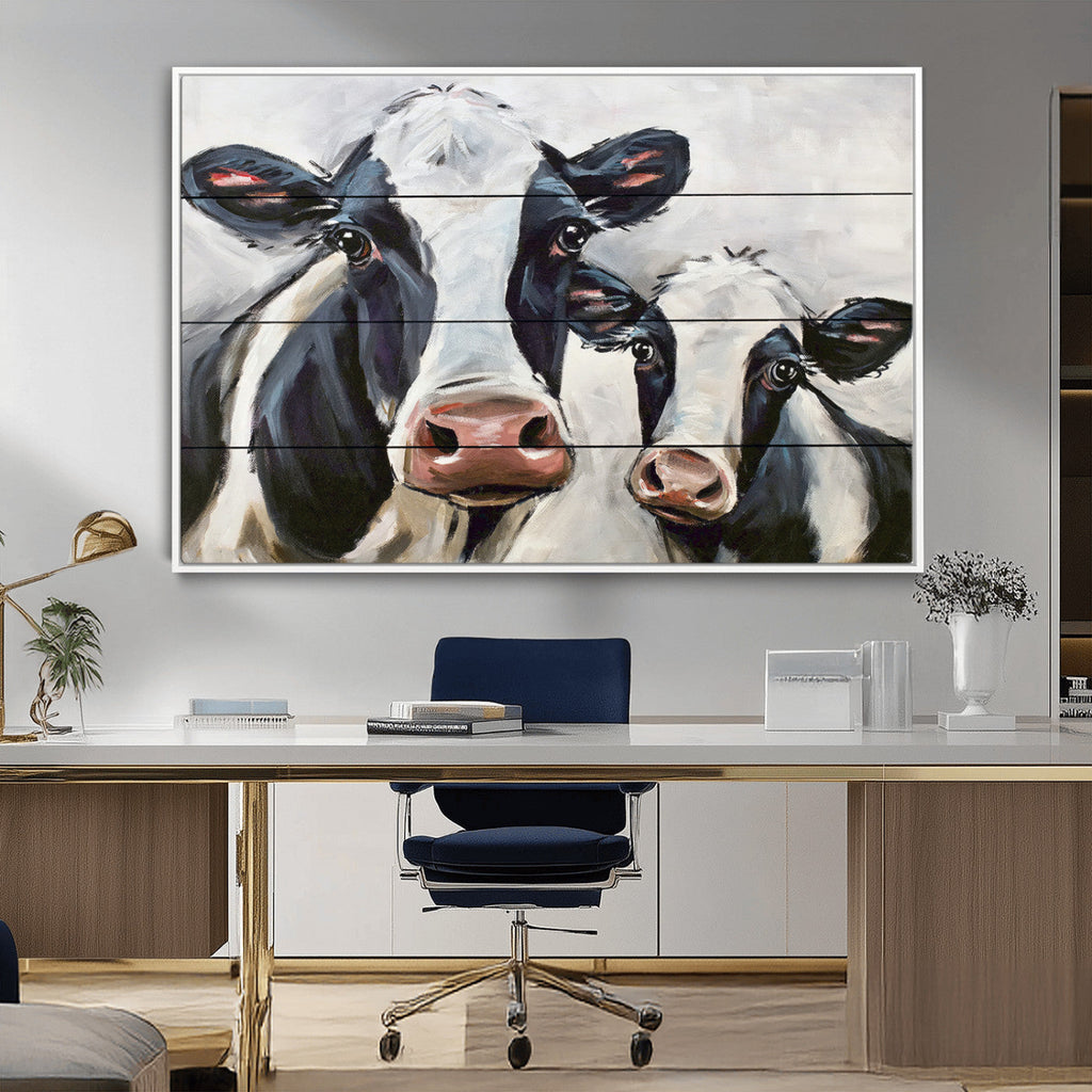 Vintage Baby and Mom Cattle Wall Art Canvas Print