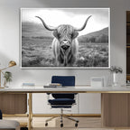 Black White Scottish Highland Cow Canvas Farm Wall Art