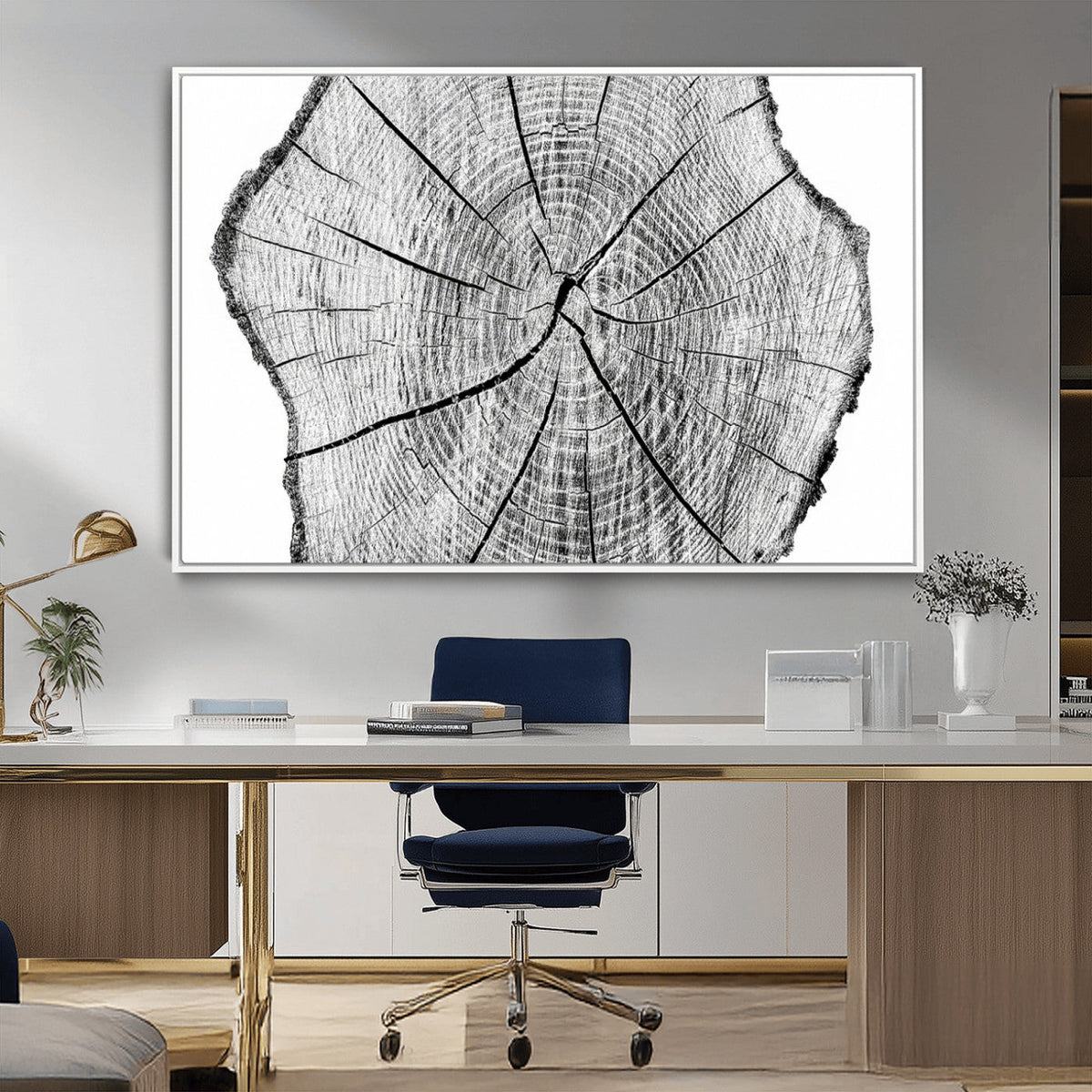 Rustic Tree Ring Wall Art Canvas Print, Framed and Ready to Hang