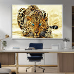 Blue-Eyed Leopard Canvas Wall Art, Framed Animal Print, Fierce and Bold Decor for Living Rooms