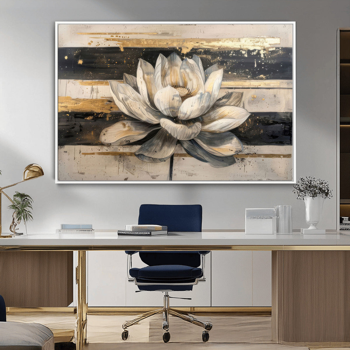 Lotus Flower Wall Art | Framed Abstract Floral Canvas