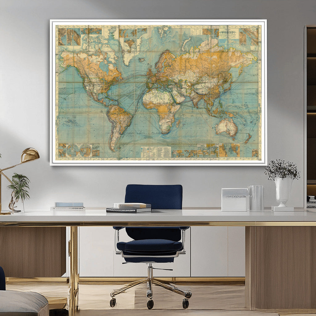 Push Pin World Map Canvas Print | Travel Tracker Wall Art for Couples