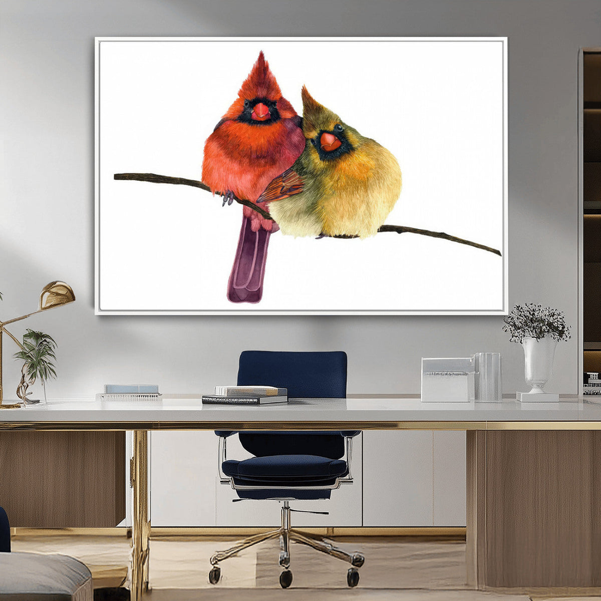 Cardinal Bird Canvas Wall Art, Male and Female Cardinal Print, Nature Inspired Bird Decor