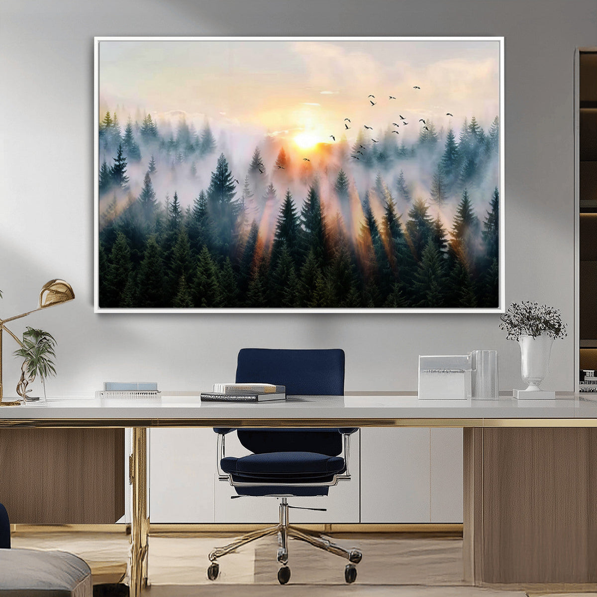 Abstract Forest Wall Art, Serene Nature Canvas Print with Misty Forest Design for Modern Home Decor