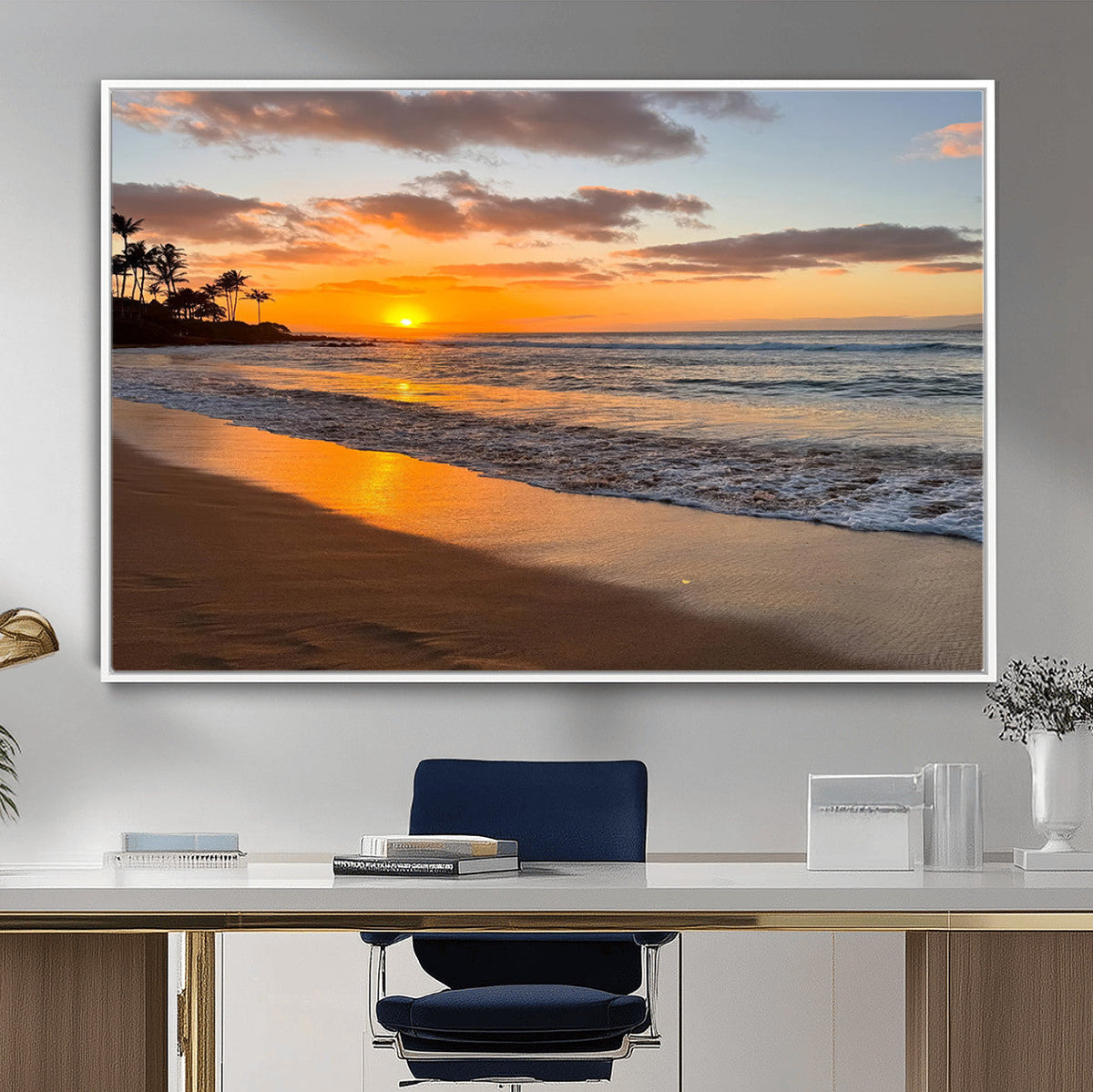 Tropical Beach Wall Art | Framed Sunset Ocean Canvas