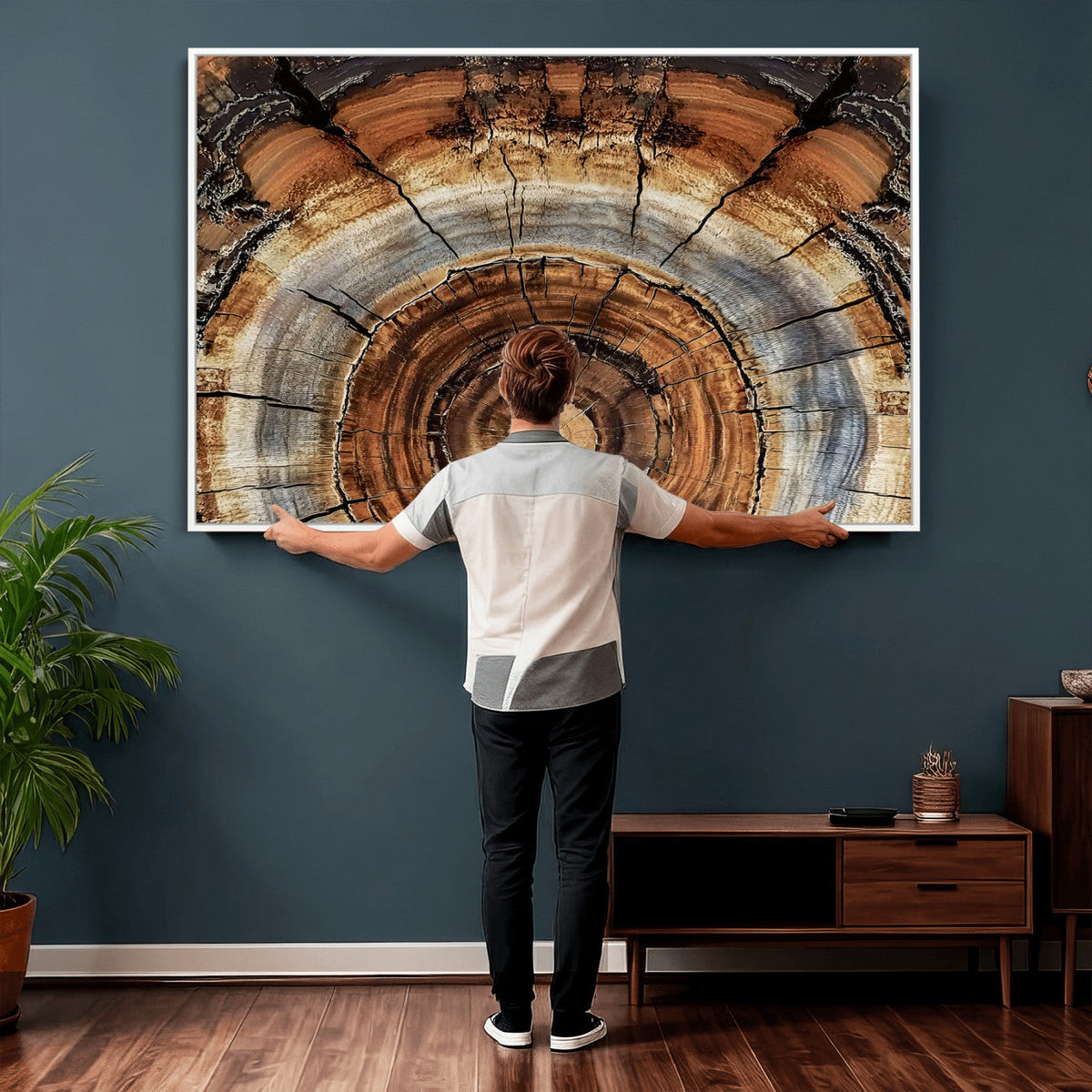 Tree Rings Wall Art Canvas Print, Rustic Wood Grain