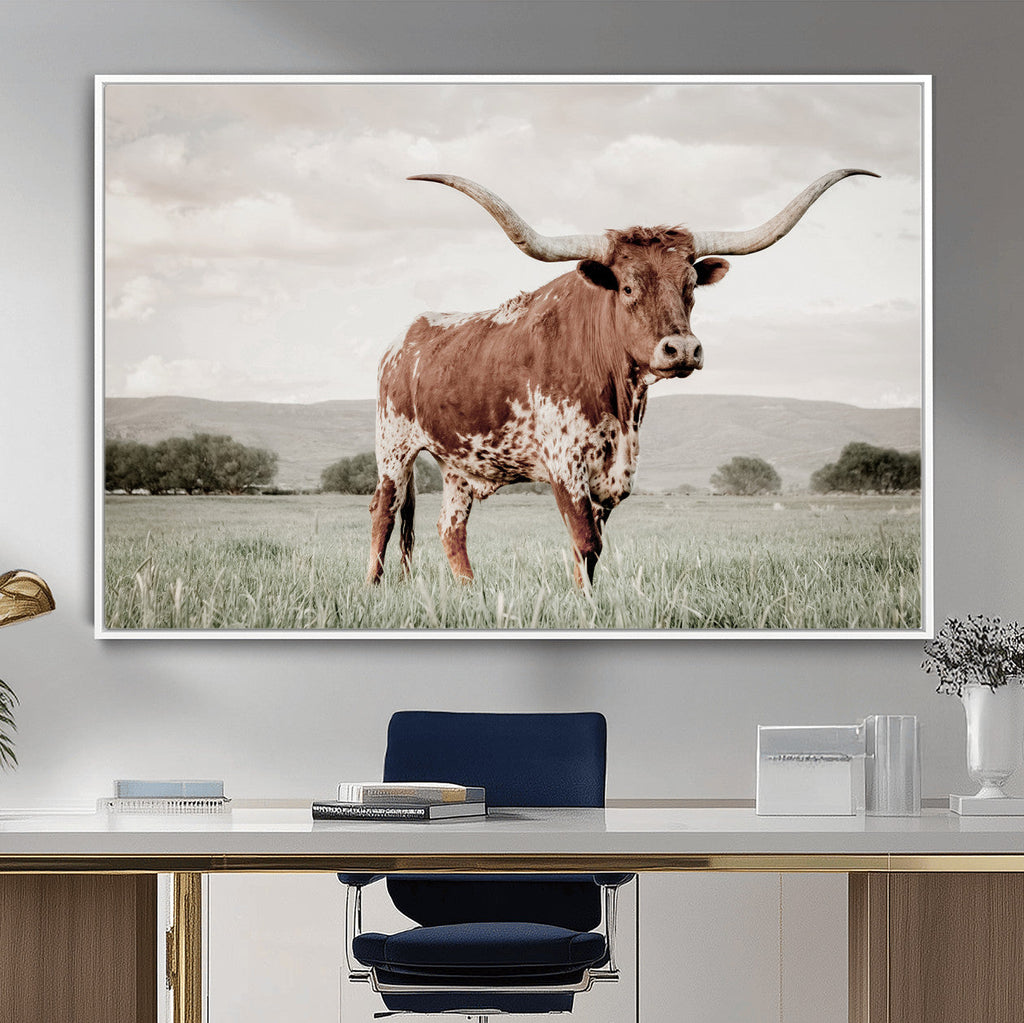 Texas Longhorn Wall Art | Framed Spotted Cattle Canvas