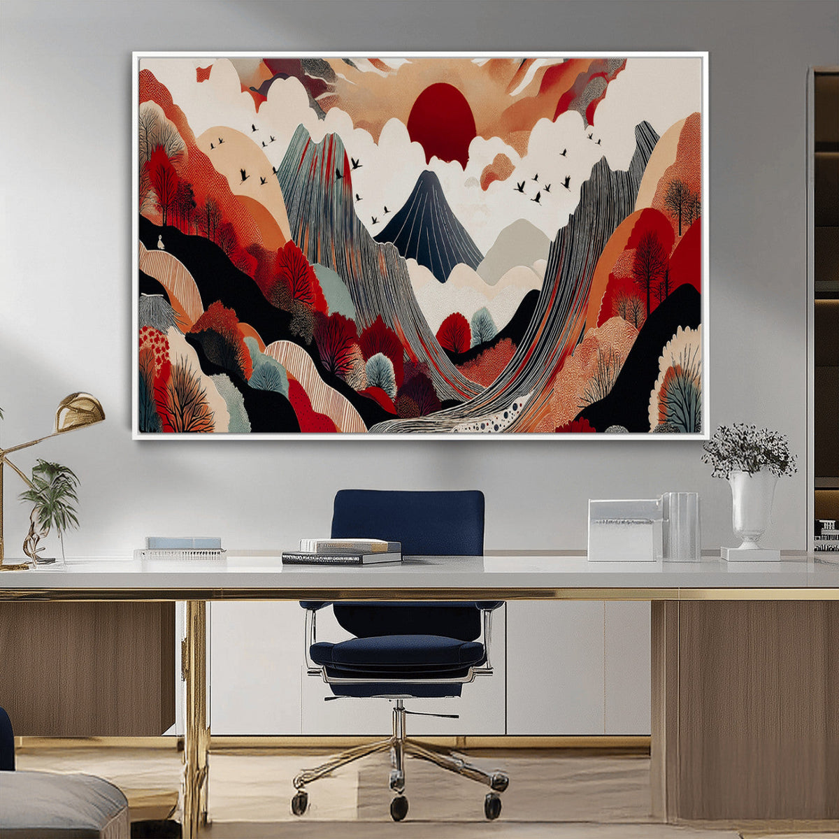 Abstract Mountain Wall Art Canvas Print | Vibrant Stylized Landscape