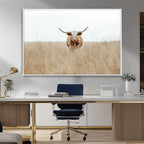 Texas Longhorn Wall Art Canvas Print, Framed Lone Cattle and Longhorn Bull Scene
