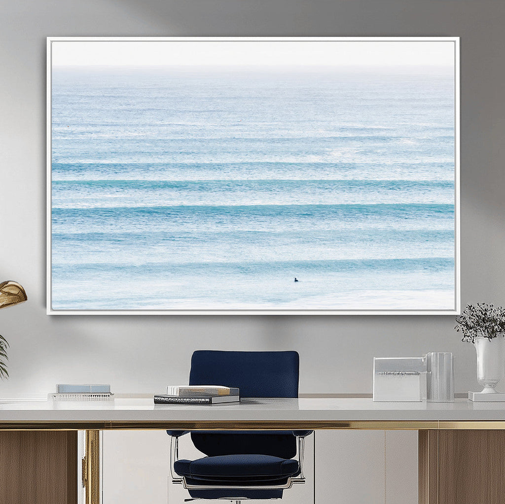 Ocean Wave Surfer Wall Art | Framed Minimal Seascape Canvas