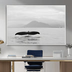 Whale Tail Wall Art | Framed Black White Ocean Canvas