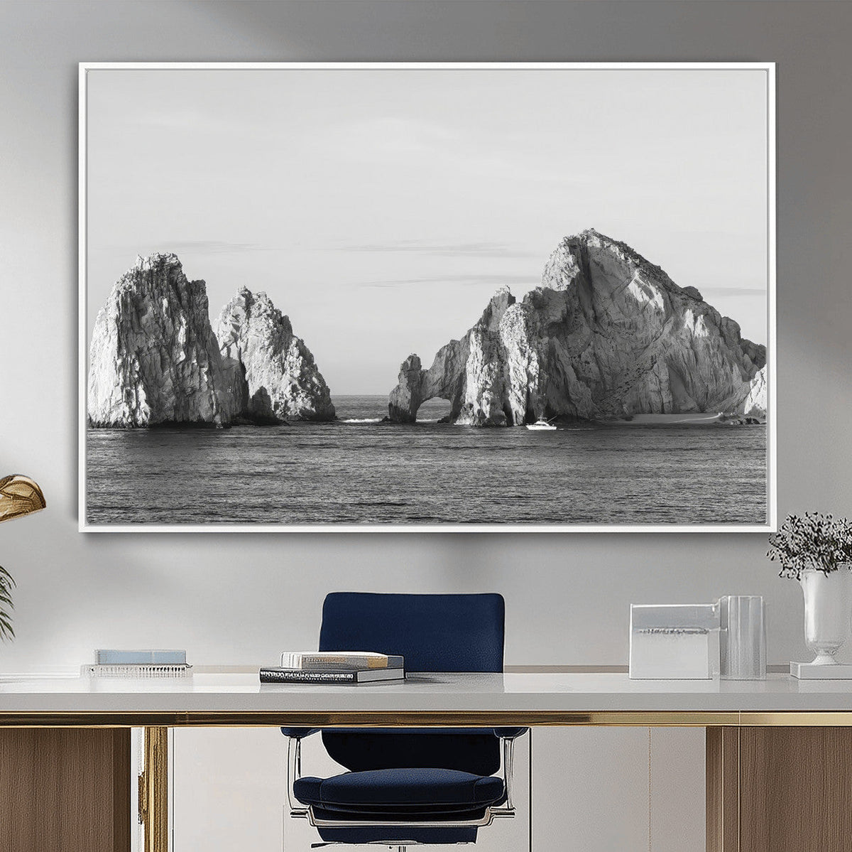 Coastal Wall Art | Framed Black White Ocean Canvas Artwork