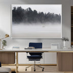 Surfer Fog Wall Art Canvas Print, Framed Foggy Beach and Coastal Surf Scene