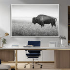 Bison Wall Art Canvas Print, Framed Rustic Wildlife Scene with Wild Buffalo