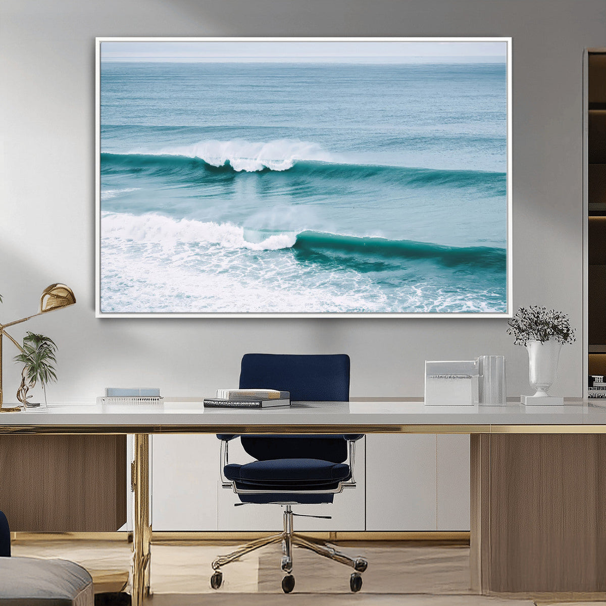 Ocean Swell Wall Art Canvas Print, Framed Surf Waves and Blue Water Scene