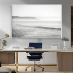 Black and White Seascape Wall Art Canvas Print, Framed Misty Ocean Waves