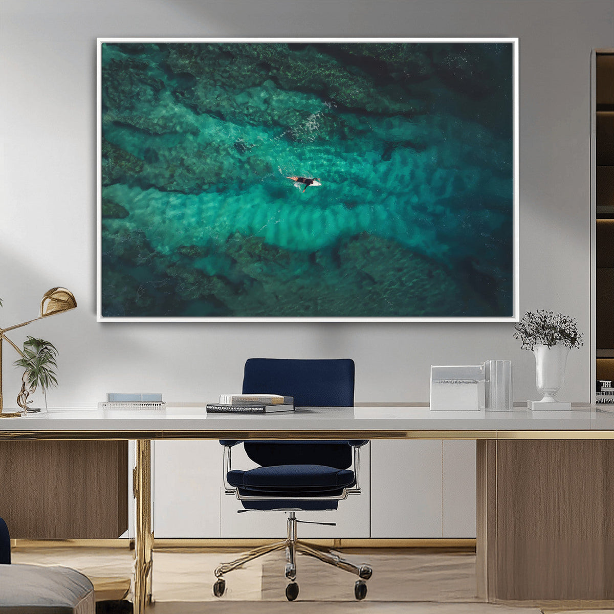 Ocean Surf Wall Art Canvas Print, Framed Vibrant Blue Waters Seascape Artwork